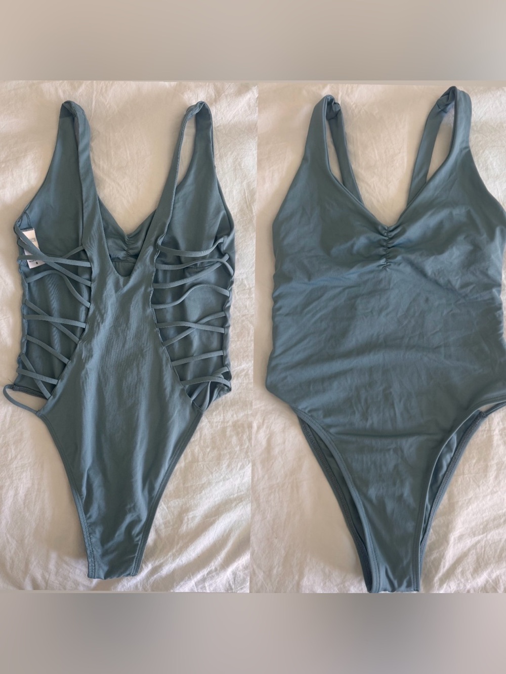 L*SPACE Dusty blue/sage Open Sides, Tie-Up One-Piece Swimsuit